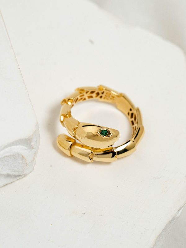 Serpenti Bangle & Ring Set with Green Stone in 18k Yellow Gold | 245767
