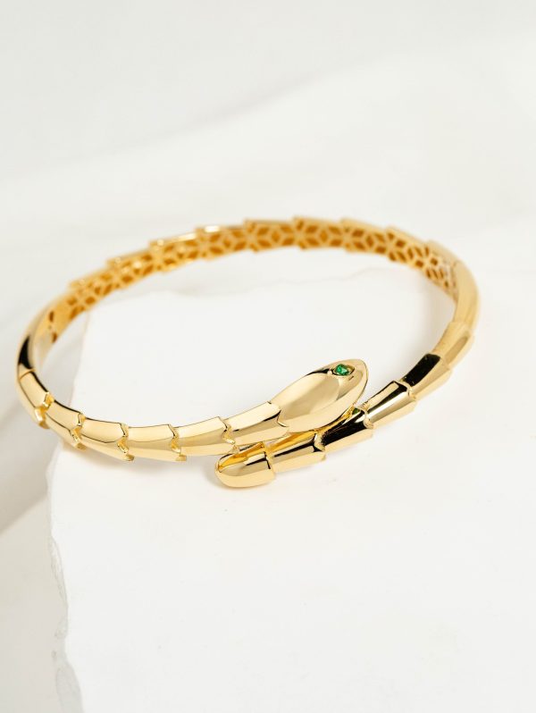 Serpenti Bangle & Ring Set with Green Stone in 18k Yellow Gold | 245767