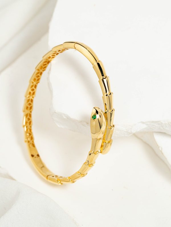 Serpenti Bangle & Ring Set with Green Stone in 18k Yellow Gold | 245767