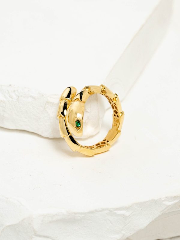Serpenti Bangle & Ring Set with Green Stone in 18k Yellow Gold | 245767