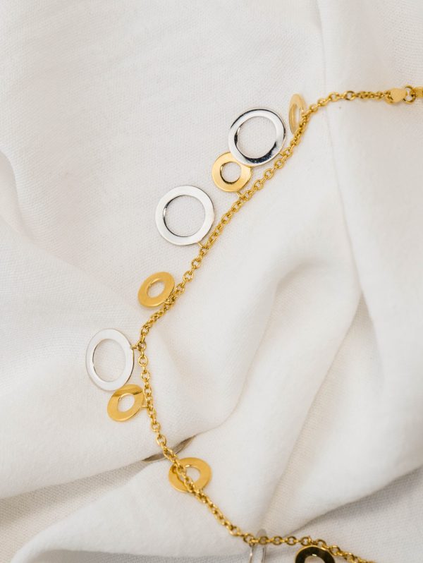 Two-Tone Hollow Circle Charm Anklet in 18k Yellow & White Gold