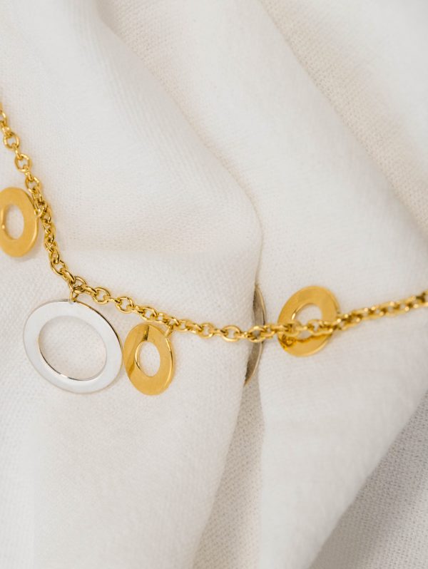 Two-Tone Hollow Circle Charm Anklet in 18k Yellow & White Gold