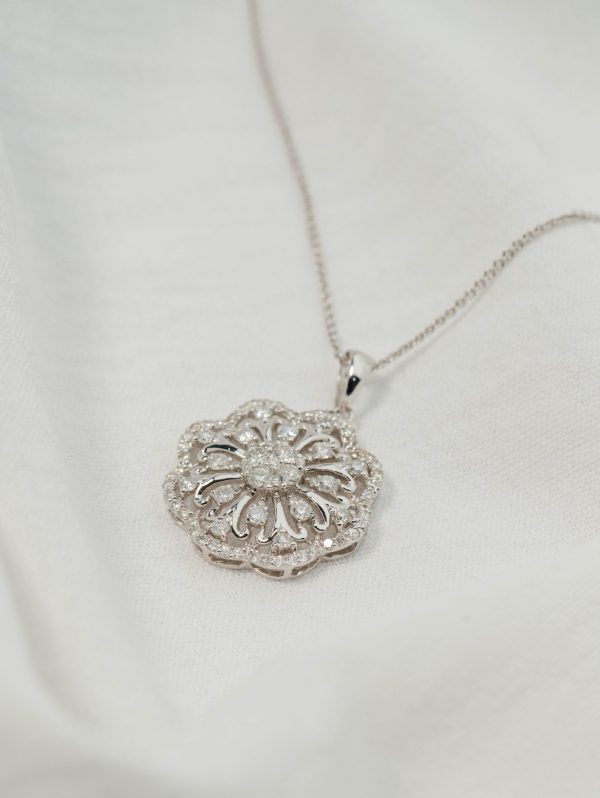 Floral Statement Pendant in 18k White Gold