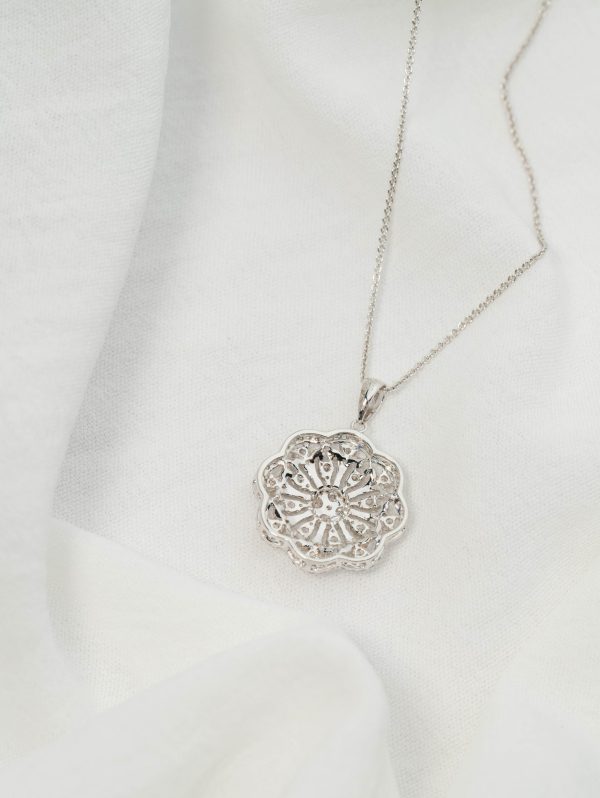 Floral Statement Pendant in 18k White Gold