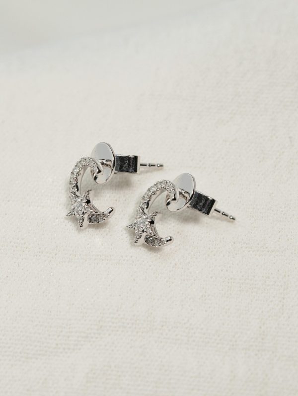 Moon & Star Stud in 18k White Gold