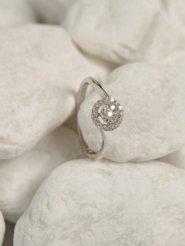 Double Halo Bypass Diamond Ring with in 18k White Gold