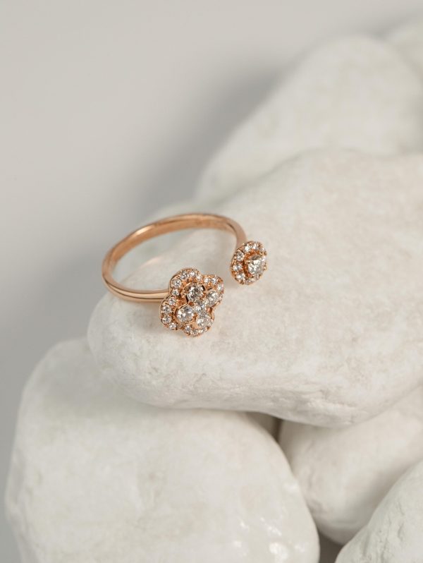 Clover Open Diamond Ring in 18k Rose Gold
