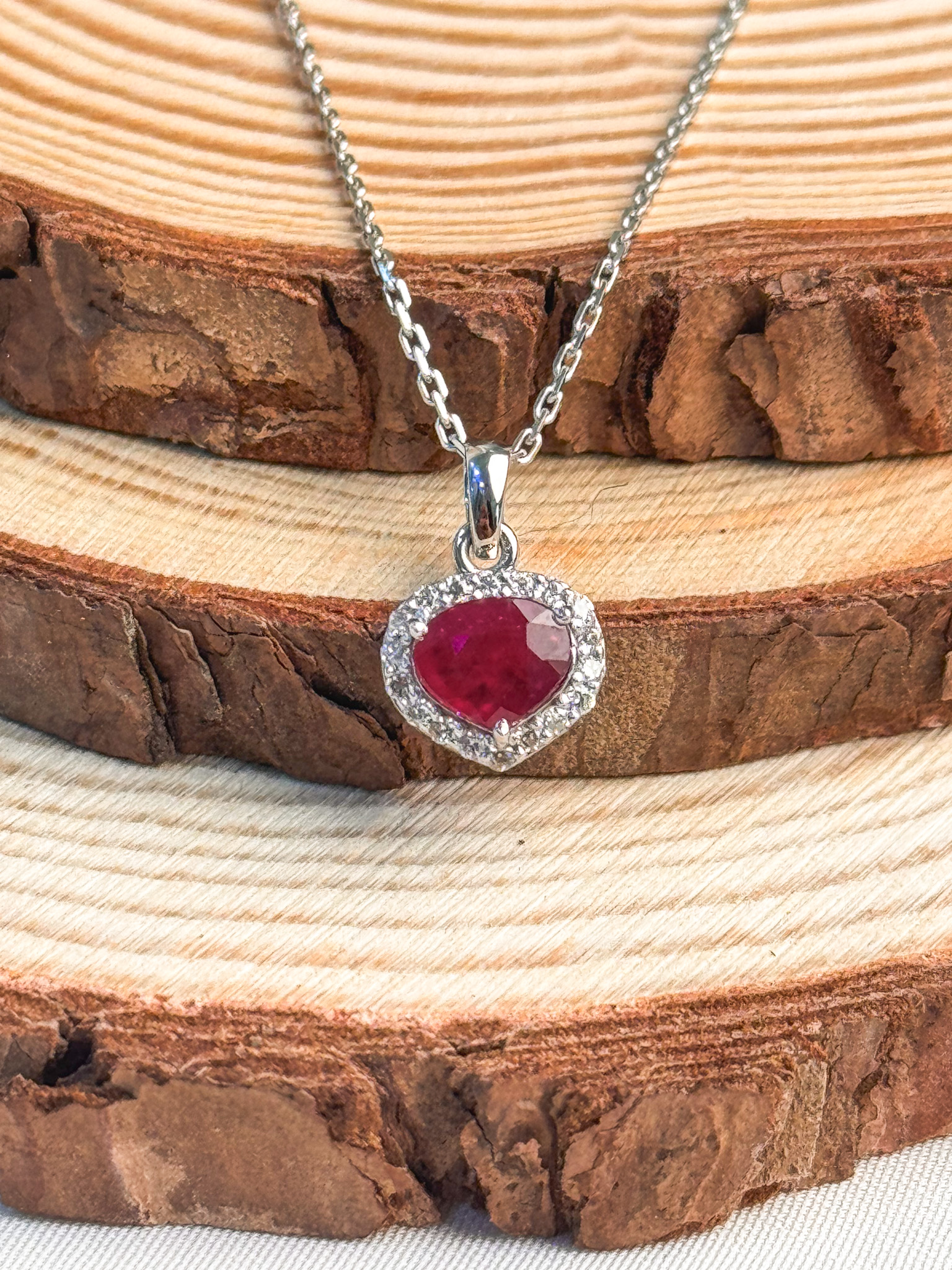 18k Ruby Halo Pendant