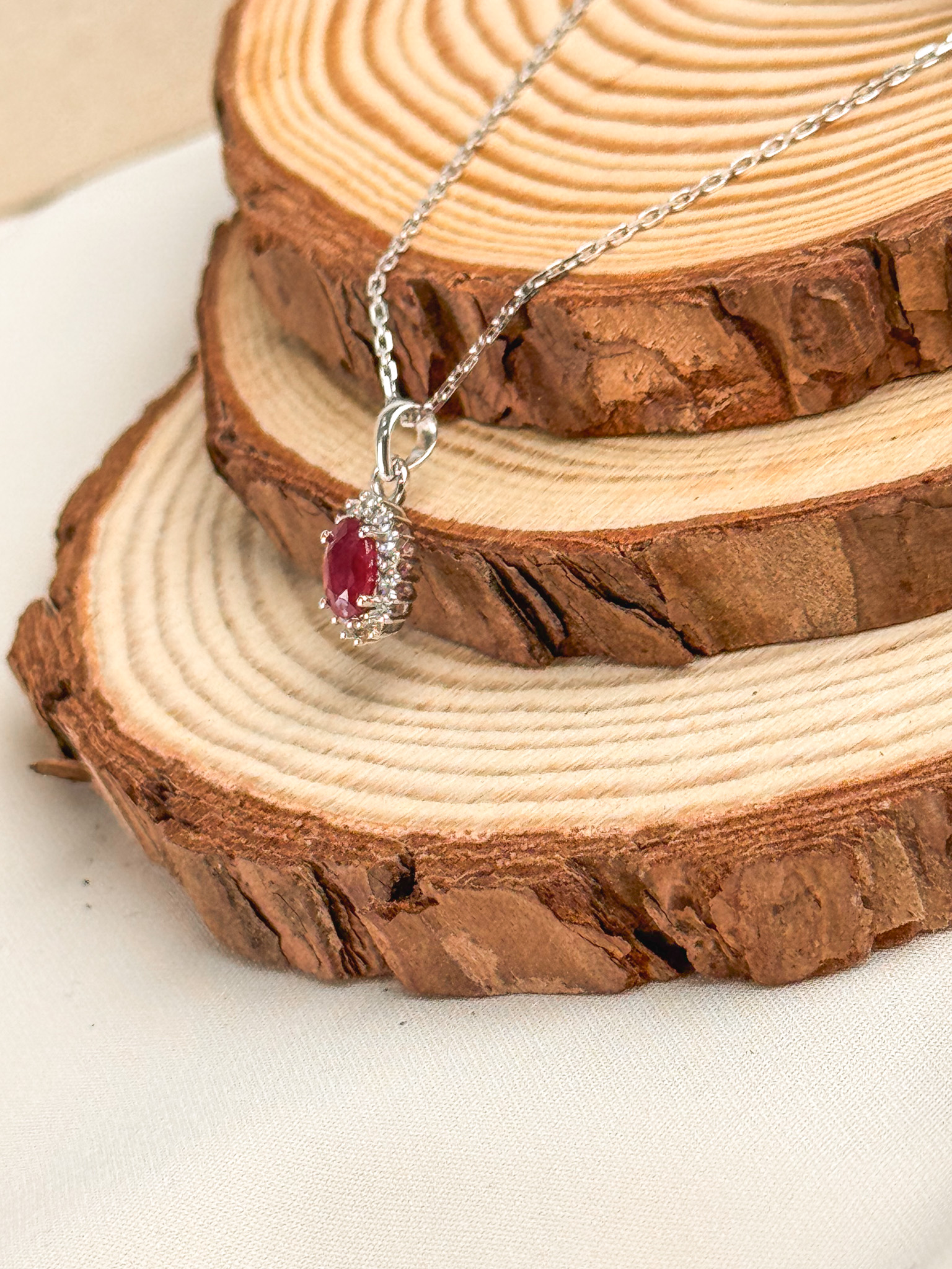 18k Oval-Cut Ruby Sunshine Halo Pendant