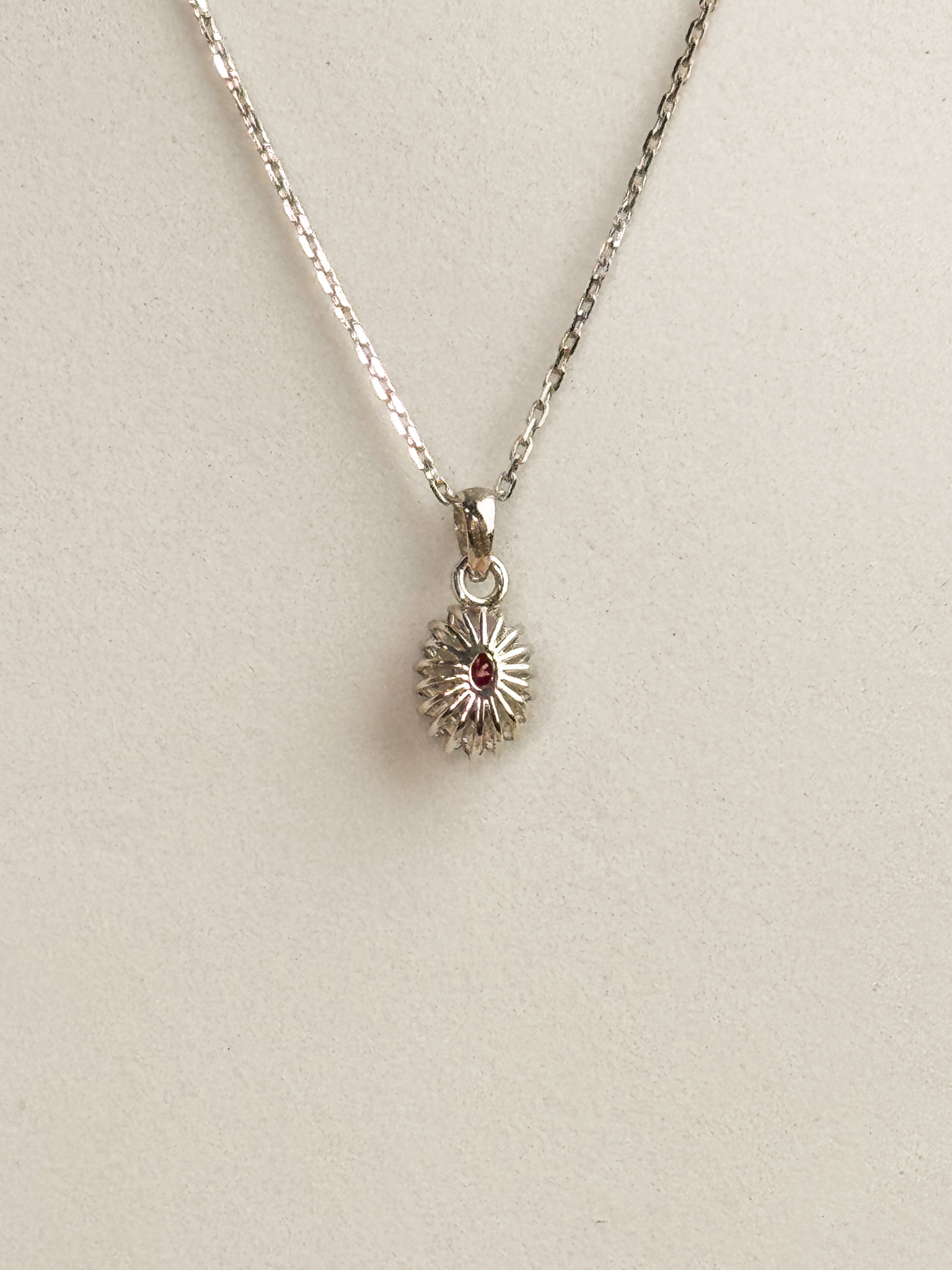 18k Oval-Cut Ruby Sunshine Halo Pendant