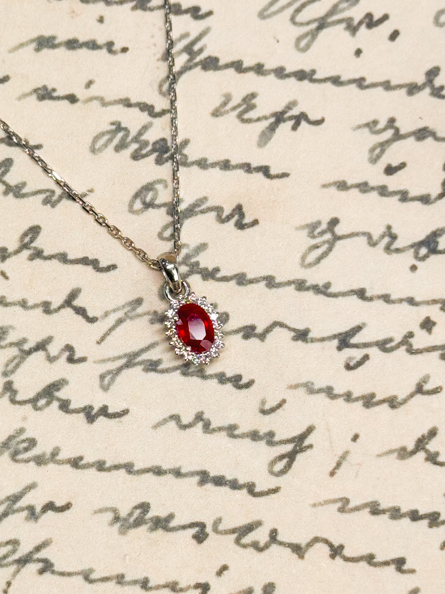 18k Oval-Cut Ruby Sunshine Halo Pendant