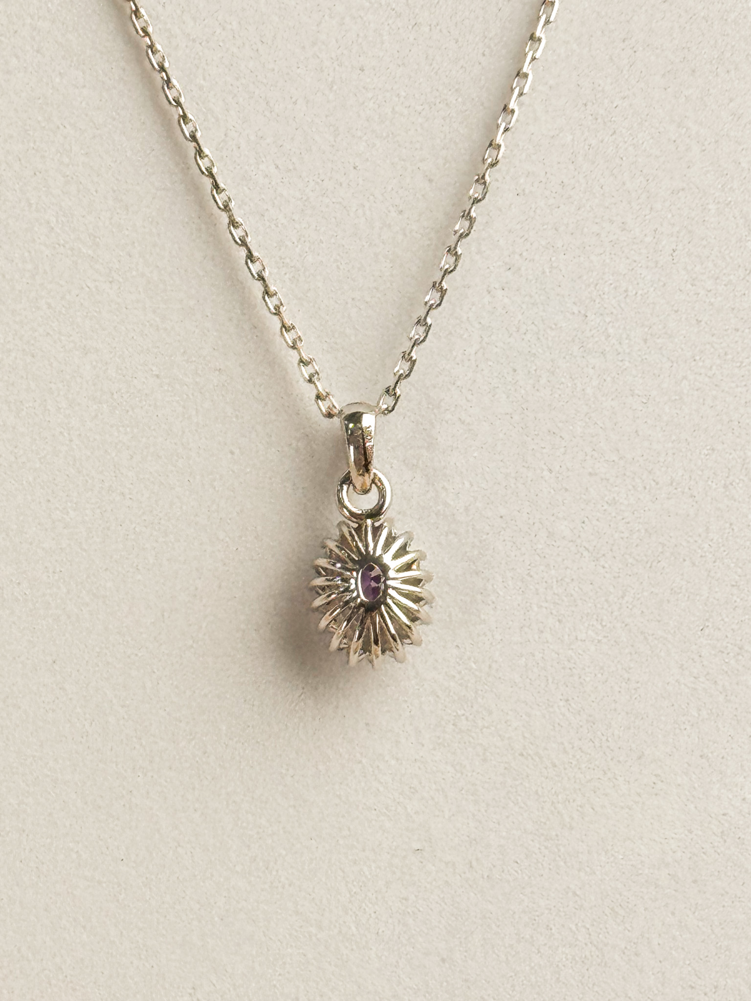 18k Oval-Cut Amethyst Sunshine Halo Pendant