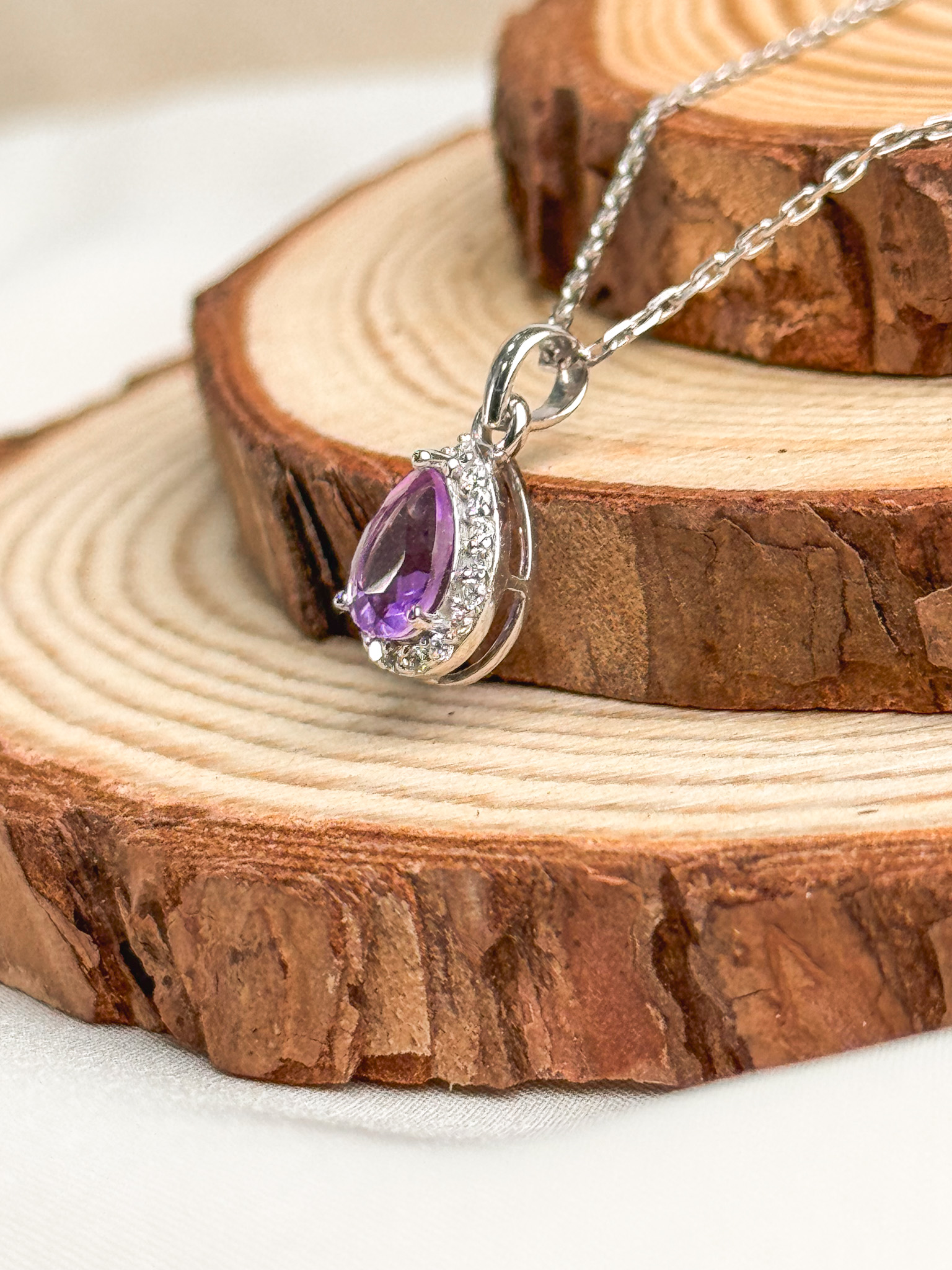 18k Pear-Cut Amethyst Halo Pendant