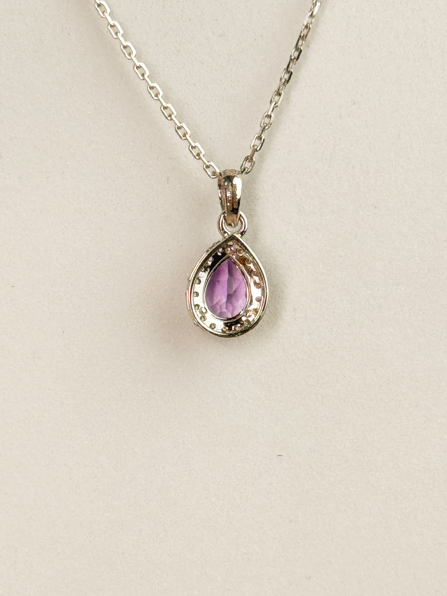 18k Pear-Cut Amethyst Halo Pendant