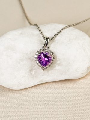 18k Amethyst Halo Heart Pendant