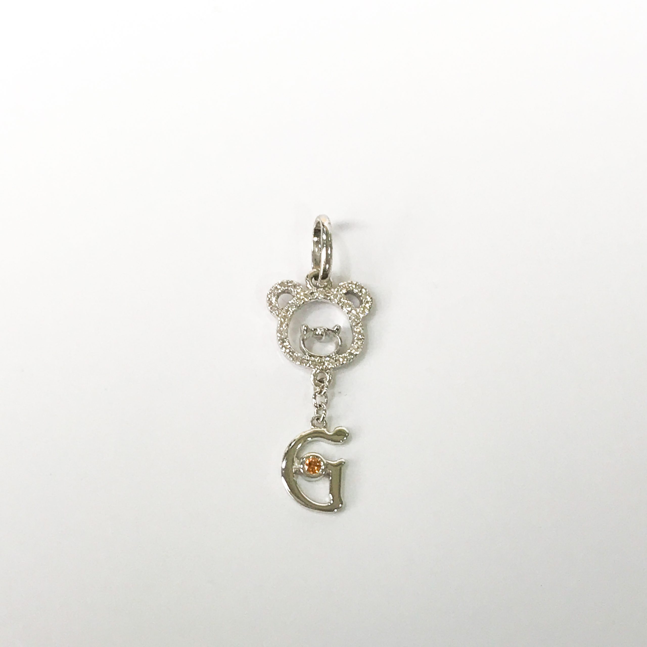 18k Kids "G" Alphabet Teddy Bear Diamond Pendant