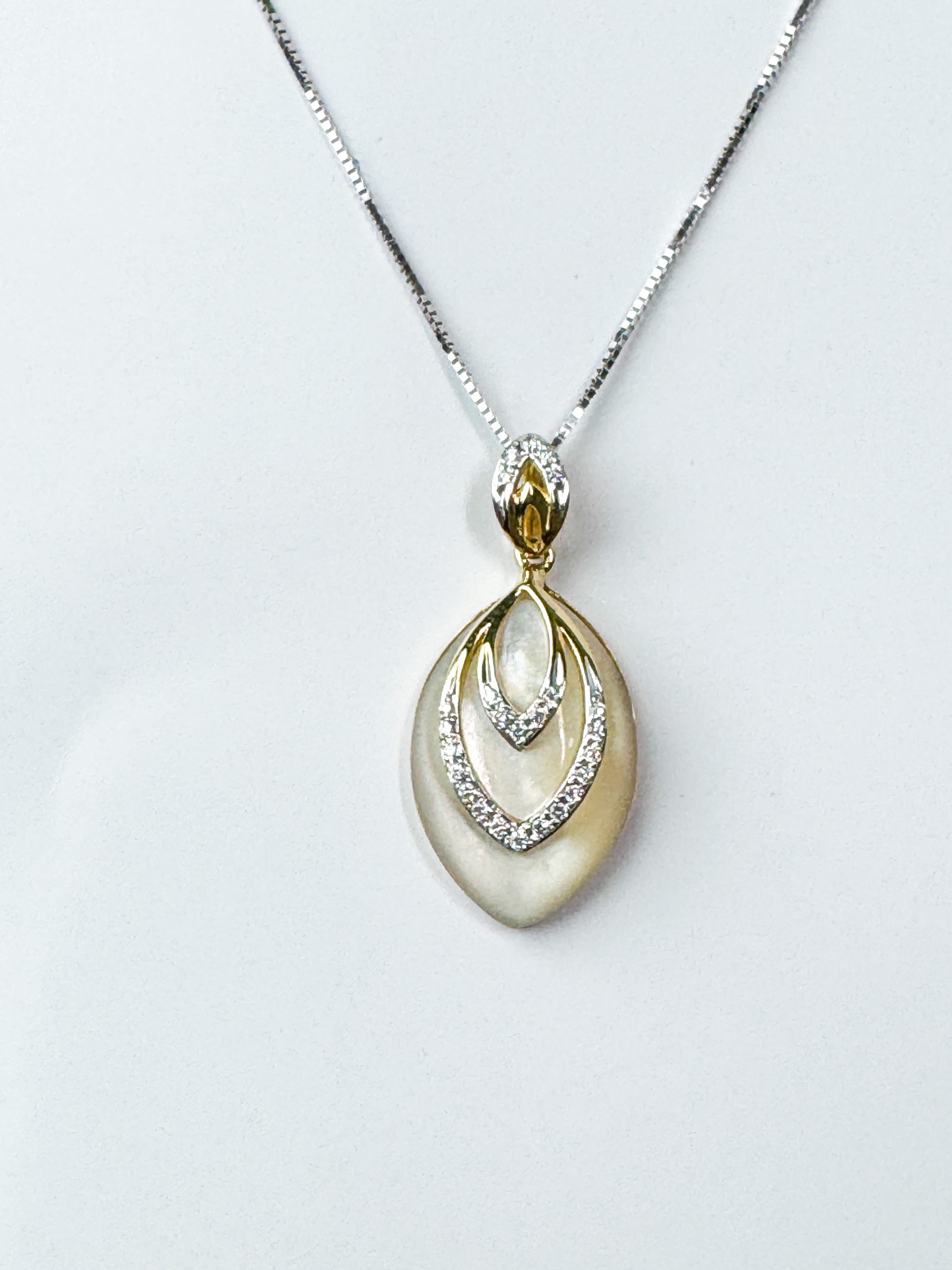 18k Marquise-Style Pendant with Floating Diamond Frame