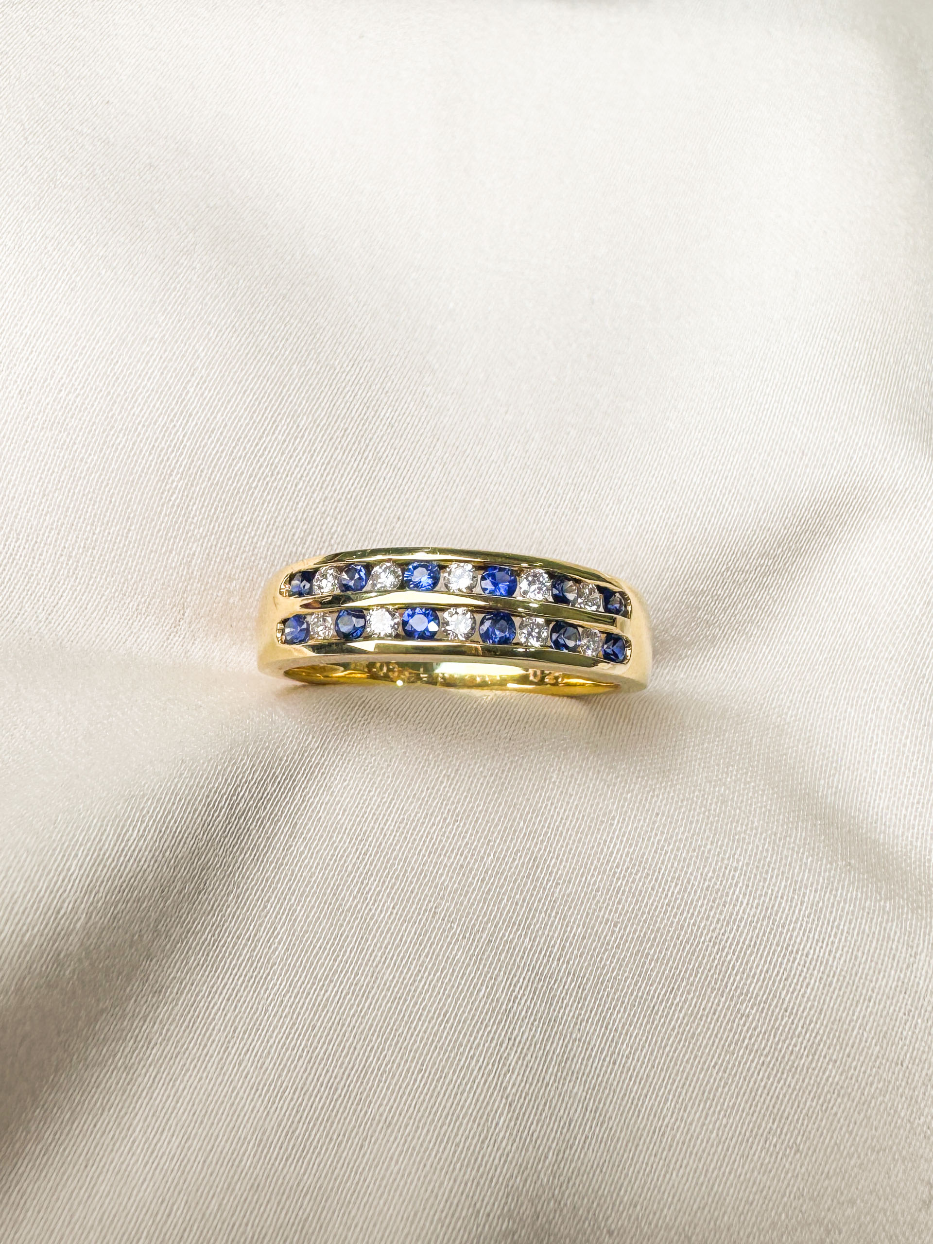 18k Double Row Channel Set Gemstone & Diamond Ring